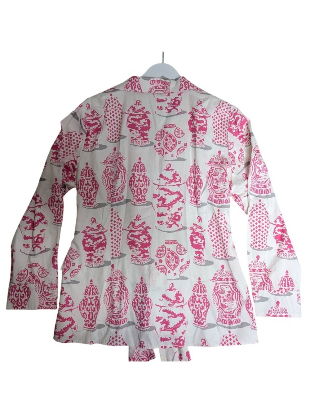 Patty Kim Sash Tie Blouse XL Chinoiserie Pink & White Button Front Minimalist Lu - Picture 2 of 11